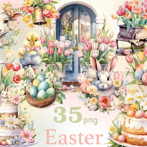 Ostern Pastell Clipart, Cottagecore Clipart, Ostern Clip Art Bundle, Bauernhaus png, Osterladen Clipart, Osterladen png, Osterküche png