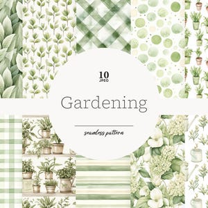 Papel digital de jardinería, patrón sin costuras de jardinería, papel de jardín, patrón sin costuras de jardín, papel de jardín de primavera, gráfico de jardín de primavera