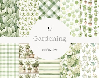 Gardening Digital Paper: Spring Seamless Patterns (JPEG)