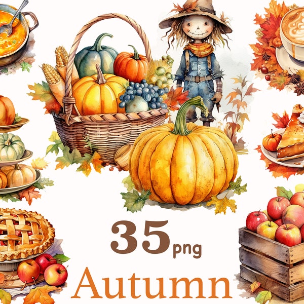 Gemütliches Herbst Clipart Set, Aquarell Herbst Clipart Png, Herbst Stimmung Clipart, Spice Latte Ernte Clipart, Kürbis Gewürz Clipart, gemütliches Clipart