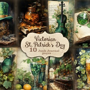Pages de journal indésirable de la Saint-Patrick, éphémères victoriens, feuille de collage irlandais, carte de journal trèfle, journal de la Saint-Patrick, journal irlandais