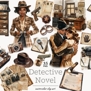 Detective clip art, detective scene clipart, secret agent clip art, Detective illustrations, true crime serial clipart, criminal justice png