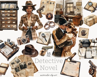 Detective Clip Art: Secret Agent Illustrations (PNG Files, Digital Download