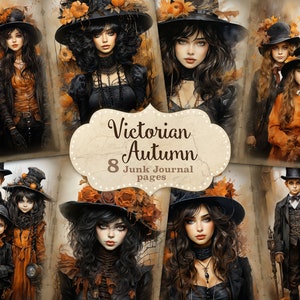 Pages de journal indésirable d'automne victorien, art numérique d'automne, papier de journal indésirable d'automne, feuille de collage numérique vintage, kit de journal indésirable d'Halloween