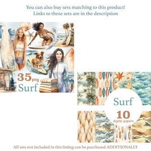 Surf Girl Clipart: Summer Surfing PNG Graphics (Digital Download) image 2