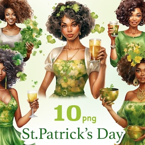 Clipart de la Saint-Patrick, png de la Saint-Patrick, clipart fille noire irlandaise, clipart femme noire irlandaise, femme noire Saint-Patrick png