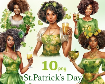 Clipart de la Saint-Patrick, png de la Saint-Patrick, clipart fille noire irlandaise, clipart femme noire irlandaise, femme noire Saint-Patrick png