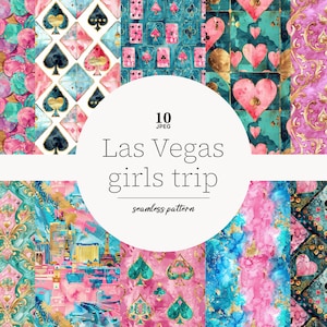Papel de viagem para meninas em Las Vegas, Padrão de viagem para meninas em Las Vegas, Papel digital para Las Vegas, Padrão sem emenda para Las Vegas, Papel digital para cassino, Pôquer