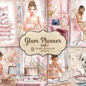 Glam Planner Junk Journal, diario spazzatura stampabile, diario spazzatura da donna, diario spazzatura da ragazza, carta per diario spazzatura Planner Girl, Planner stampabile