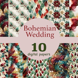 Carta digitale per matrimonio Boho, modello digitale per matrimonio Boho, carte di nozze bordeaux, invito alla festa nuziale, modello senza soluzione di continuità per il matrimonio