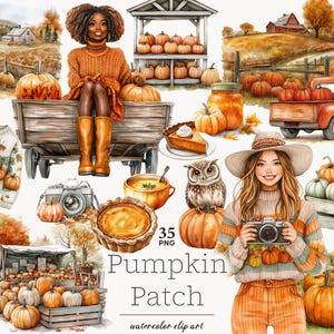 Pumpkin Patch Clipart: Herbst Mädchen PNG Grafiken (Digitaler Download, 35 Dateien)