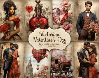 Victorian Valentine's Day Junk Journal Paper: Black Woman Printable (Digital Download)