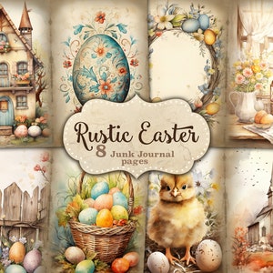 Rustic Easter Junk Journal Pages, Spring Digital Art, Easter Egg Picture Collage, Easter House Junk Journal Page, Easter Cross Junk Journal