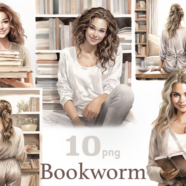Bookworm girl png, Reading woman clipart, girl in Library png, woman with books png, cozy girl clipart, cozy woman png, pretty girl clipart