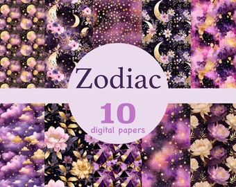Celestial Zodiac Digital Paper: Seamless Star Patterns (JPEG)