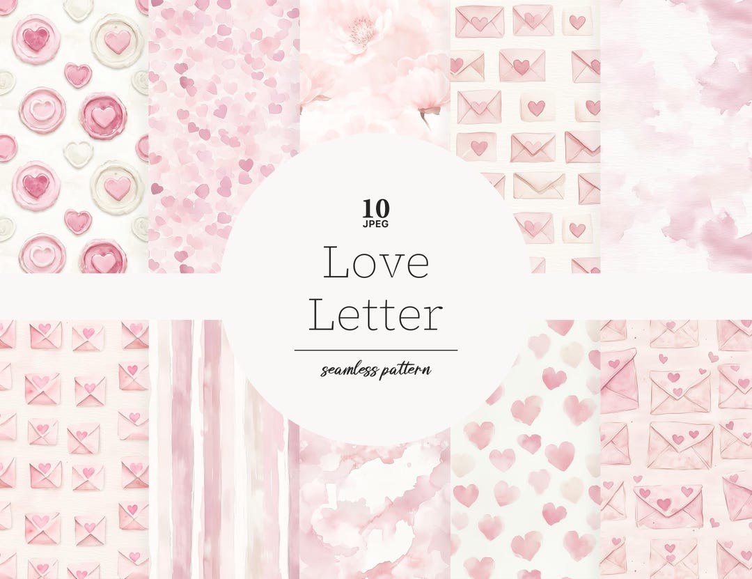 Valentine's Day Digital Paper: Love Letter, Pink Seamless Pattern ...