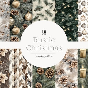Papéis digitais rústicos de Natal, Padrão rústico sem costura de Natal, papéis neutros de Natal, Padrão bege de Natal, Fundo de Natal