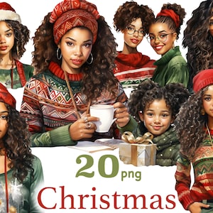 Weihnachten schwarzes Mädchen Clipart, Winter schwarze Frau Clipart png, Weihnachten schwarzes Mädchen Clipart, Weihnachten Sublimation, Mode schwarzes Mädchen Clipart png