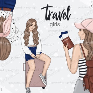 Imágenes prediseñadas de viaje para planificadores, ilustración de vacaciones para uso comercial, imágenes prediseñadas de chica de moda, imágenes prediseñadas afroamericanas, imágenes prediseñadas de mujer de viaje