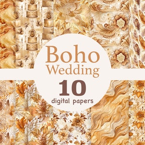 Boho bruiloft digitaal papier, Boho bruiloft digitaal patroon naadloos, Beige Boho Wedding achtergrond, bloemen en kant bruiloft afdrukbaar papier