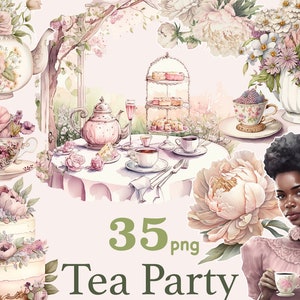 clipart ragazza nera tea party, tea party png, tè vittoriano png, clipart tazza da tè vintage, tazze da tè PNG, clipart donna nera, Tea Time