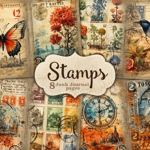 Sellos Páginas de diario basura, Efímera vintage, Sello falso, Colección de adornos, Sello clásico, Sello de mariposa, Kit de diario basura antiguo