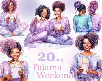 Black Girls Pajama Party Clipart: Besties Fashion PNG (Digital Download)