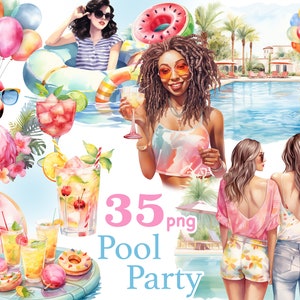 Pool party illustraties, zomer partij clipart, pool party vrouw png, pool party zwart meisje png, Hallo zomer clipart, vakantie graphics, reizen