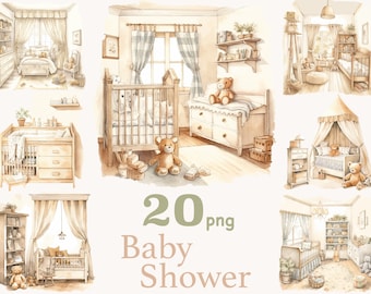 Watercolor Nursery Clipart: Baby Shower Scene Creator (PNG)