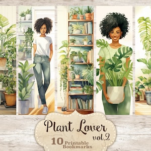 Marque-page pour amoureux des plantes, fille noire pour amoureux des plantes, signets botaniques imprimables, signets de plantes pour la maison, signet téléchargement immédiat, signets