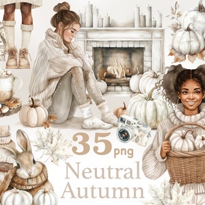 Neutrale herfst clipart, herfst meisje png, herfst zwarte vrouw png, mode illustratie, witte pompoen clipart, pompoen seizoen clipart, beige