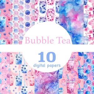 Bubble Tea digitales Papier, Bubble Tea nahtloses Muster, Boba Tea digitales Papier, Boba Tea nahtloses Muster, Sommerpapier, Bubble Milk Tea