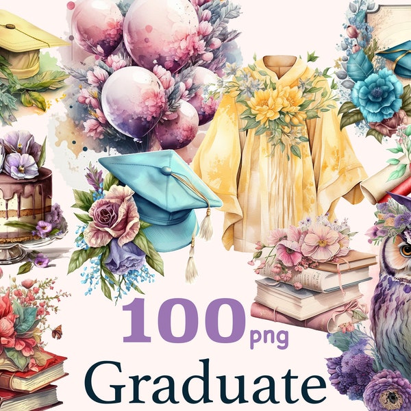 Watercolor Graduation Clipart, Flowers Graduate clipart, college graduation clipart, Senior sublimation png, diploma png, grad party png