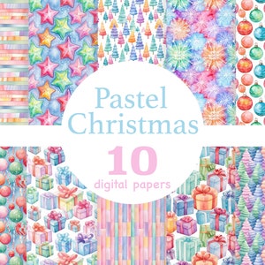 Pastel Christmas digitaal papier, Pastel Christmas naadloos patroon, roze digitaal papier, roze patroon, geschenkdoos papier, sterren digitaal patroon