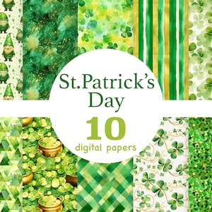 St.Patrick&#39;s Day digitales Papier, St.Patrick&#39;s Day nahtloses Muster, irisches digitales Papier, irisches digitales Muster, digitales Papier mit Kleeblatt