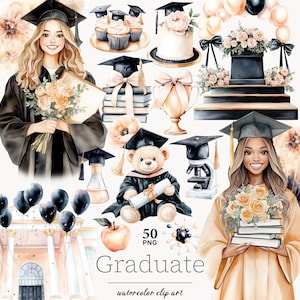 Graduation Clipart PNG, Graduate Scene und Diplom, High School und Grad Party Hintergründe für Einladungen, Grad Clip Art, digitaler Download