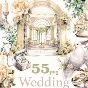 Imágenes Prediseñadas de boda en acuarela, Paquete de sublimación, Boda para diario basura, Imágenes prediseñadas de ramo de novia, Imágenes prediseñadas de arcos de boda, Imágenes prediseñadas de novia