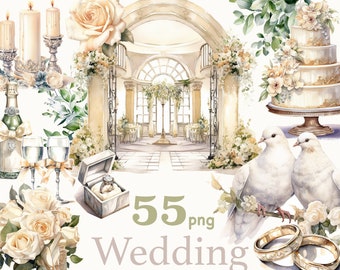Watercolor Wedding Clipart, Sublimation Bundle, wedding for junk journal, Bridal Bouquet Clipart, wedding arches clipart, Bride clipart