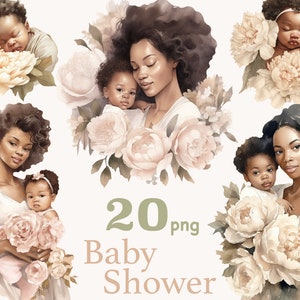 Aquarell Baby schwarze Haut Mädchen, Aquarell Baby schwarze Haut Junge, schwarze Mutter und Baby Clipart, Baby Mädchen png Designs, schwarze schwangere Clipart
