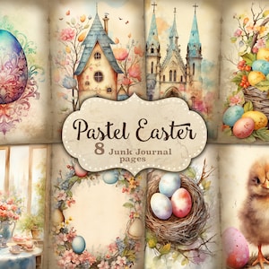 Pastell Oster Junk Journal Seiten, Ostern Scrapbook Papier, Ephemera Frühling, Journal Zubehör, Osterhase Bildcollage, Osterkarten