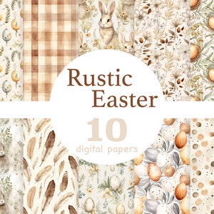 Rustikales Oster Muster, Rustikales Oster digitales Papier, Ostereier Papier, Osterhasenmuster, Florales Oster Muster