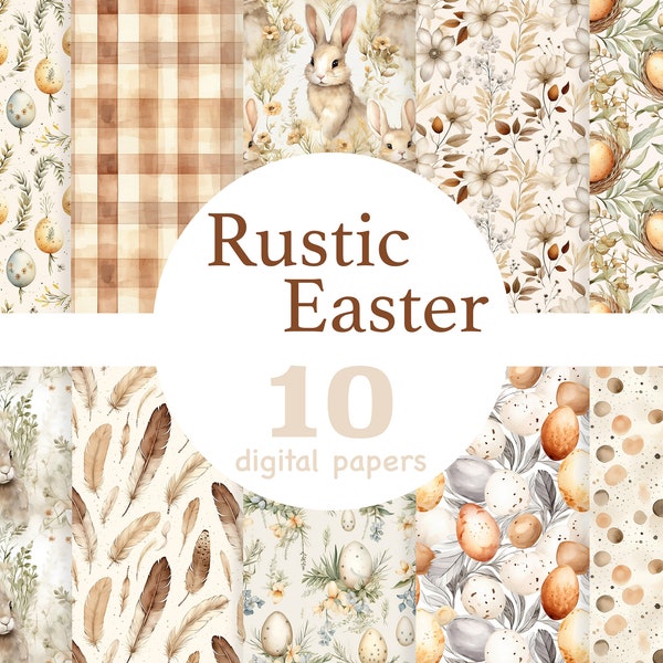 Rustic Easter seamless pattern, Rustic Easter digital paper,  Easter eggs paper, Easter bunny pattern, Floral Easter seamless pattern