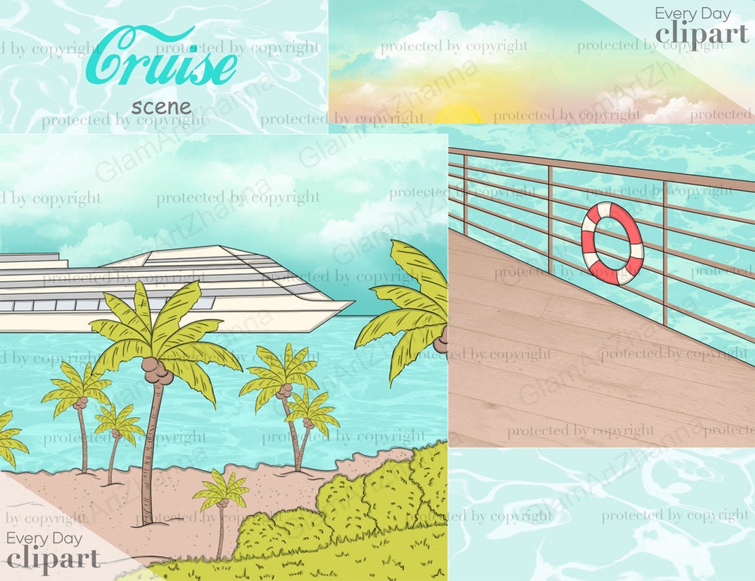 Cruise Scene Clipart Cruise Ships Clipart Ocean Site Clipart - Etsy