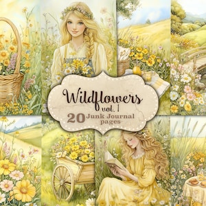 Spring Junk Journal, Summer Junk Journal, Field Junk Journal, Wildflowers Ephemera, Junk Journal kit, Meadow Junk Journal, Digital Download