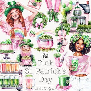 Clipart rose pour la Saint-Patrick pastel St Patricks day clipart girly St Patricks day png St. Patricks Day femme png St Patricks Day fille noire