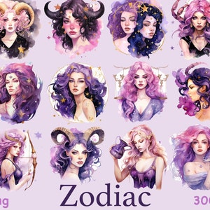 Zodiac girls clipart, Watercolor woman zodiac clipart, Zodiac Sign, gemini leo capricorn aquarius libra virgo taurus aries pisces clipart