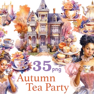 Herbst Teeparty Clipart, schwarze Mädchen Teeparty Clipart, schwarze Frau Herbst Clipart, Herbst Szene Clipart, Teeparty Einladungen, Teetasse png