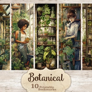 Marcadores botánicos imprimibles, amantes de las plantas digitales, marcadores imprimibles para mujeres, libros de marcadores imprimibles, conjunto de marcadores de impresión y corte