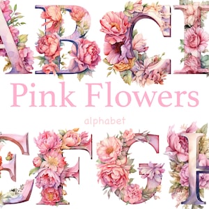 Pink peonies alphabet letters png, pink flowers alphabet, pink letters, Baby shower sublimation, baby shower invitation, Birthday invitation