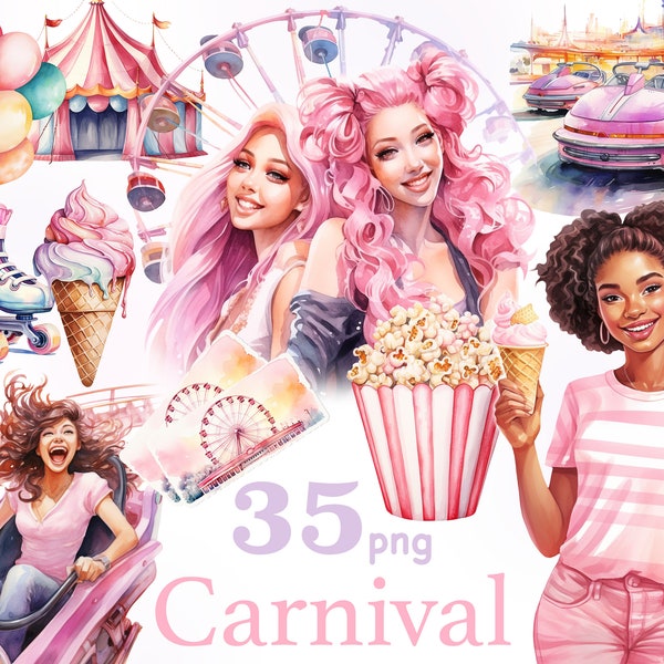 Carnival clip art, Fair Festival clipart, Carnival Illustrations, Carnival scene, amusement park clipart, Ferris wheel clipart, attraction